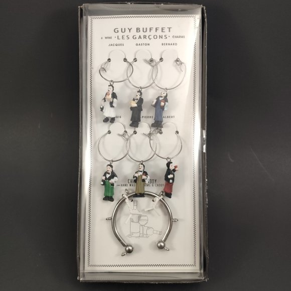 William Sonoma Guy Buffet Wine Charms Caddy 6+1 - Picture 1 of 5